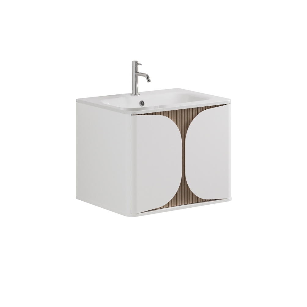 Product Cut out image of the Crosswater Tambour Matt White 600mm Single Drawer Unit with Basin